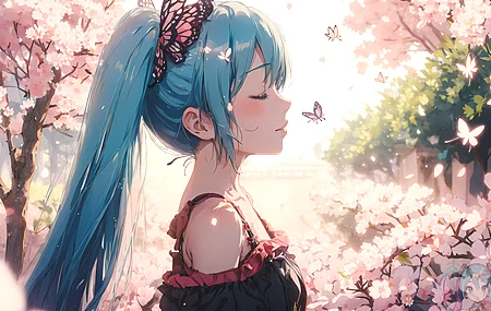 蓝色头发 侧面 闭着眼睛 长发 动漫 动漫女孩 小提琴 初音  电脑壁纸 4K壁纸