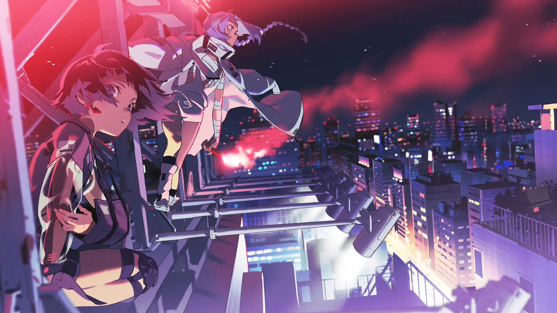  动漫 动漫女孩 城市风光 夜晚  电脑壁纸 4K壁纸