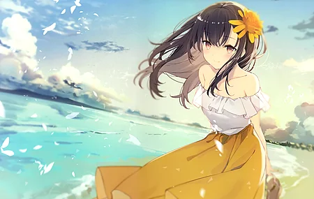 原始字符 阿诗玛 黑发 的肩膀 动漫 动漫女孩 海滩 棕色的眼睛  电脑壁纸 4K壁纸