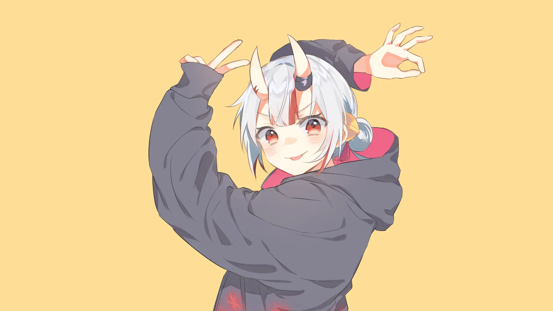 红眼睛 白发 长角 女孩 动漫女孩  电脑壁纸 4K壁纸