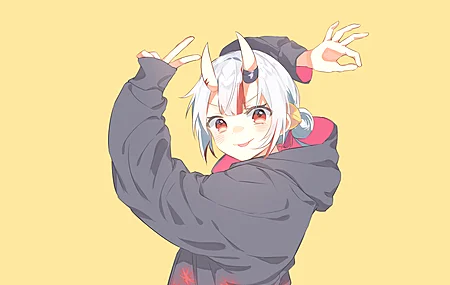 红眼睛 白发 长角 女孩 动漫女孩  电脑壁纸 4K壁纸