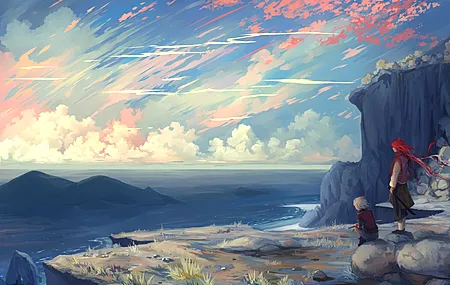 原始人物 悬崖 云 魔幻艺术 奇幻艺术 风景 天空  电脑壁纸 4K壁纸