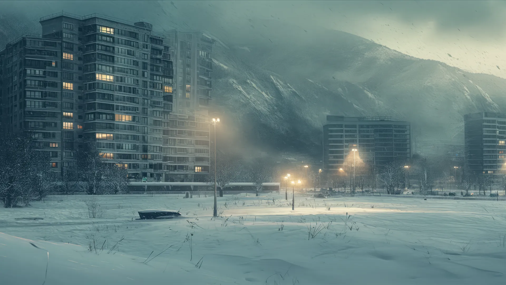 雪 广角 城市 风景 旅途中 冬天 数字艺术 电脑壁纸 4K壁纸