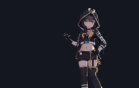 动漫女孩 简单背景 黑色背景 兜帽 极简主义 手套 项链 黑发 电脑壁纸 4K壁纸