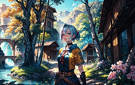 动漫 天空 水 粉色花朵 建筑 腰带 项链 日光 花朵 户外 花瓣 树木 樱花 电脑壁纸 4K壁纸