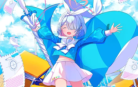 短发 闭着眼睛 张开嘴巴 女学生 动漫 动漫女孩 蓝色档案 双色头发 电脑壁纸 4K壁纸