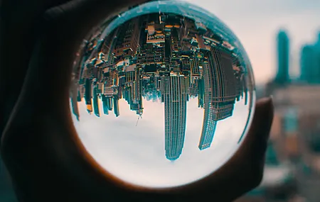 水晶 球 风景 城市 城市 天际线 景深 五颜六色 电脑壁纸 4K壁纸