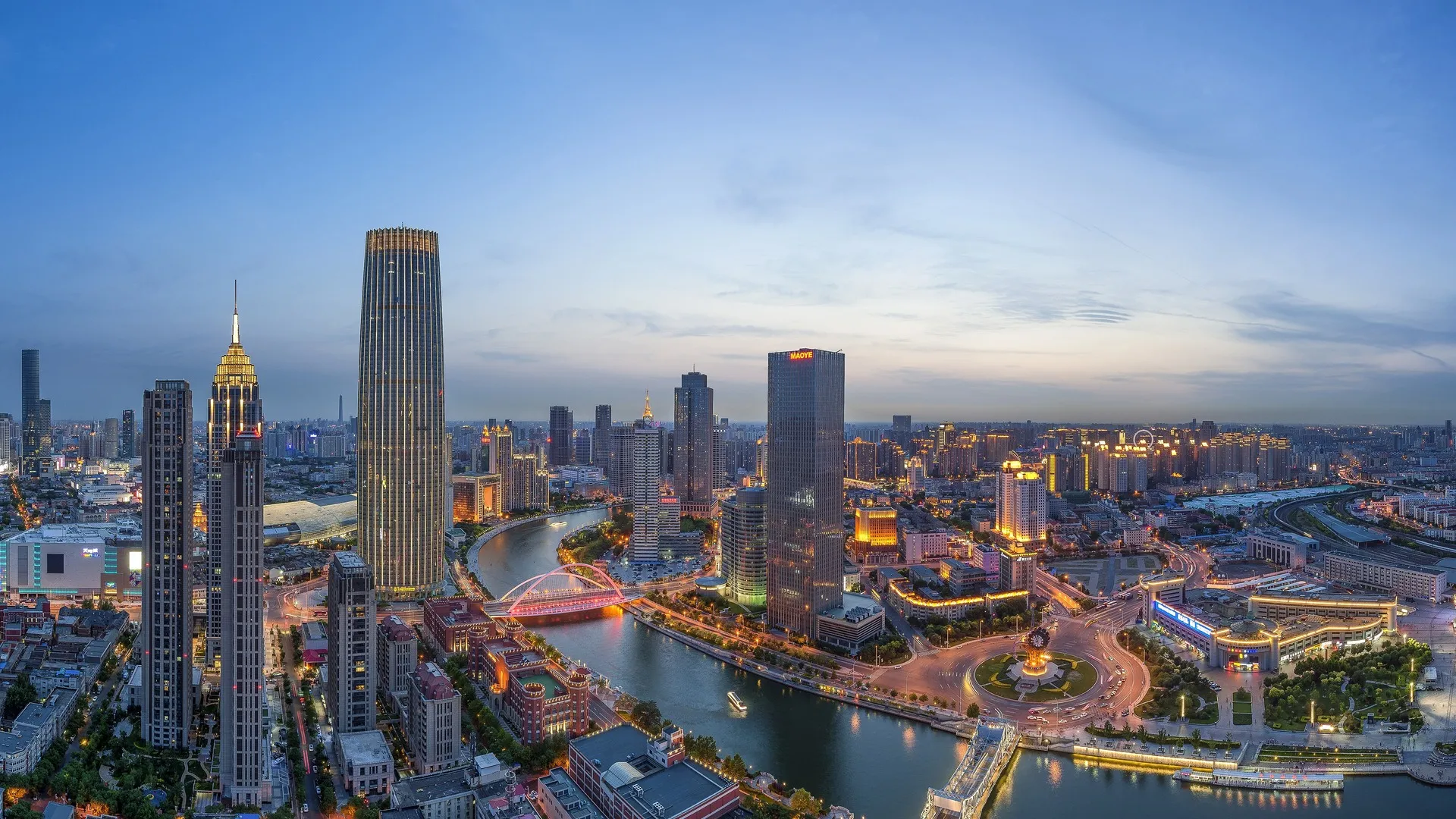 城市灯光 天津 海河 电脑壁纸 4K壁纸