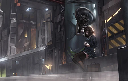 长发 美人鱼 微距 虫眼 动漫女孩 校服 长袜 包 裙子 褶边 眼镜 电脑壁纸 4K壁纸