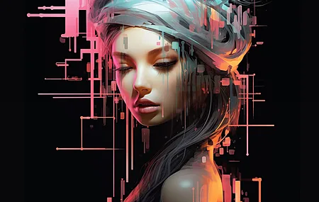 长头发 妇女 黑色背景 简单的背景 极简主义 数字艺术 电脑壁纸 4K壁纸