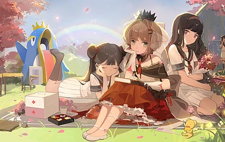 短发 长发 微笑 绿眼 深色 卡通 樱花 动漫少女 电脑壁纸 4K壁纸