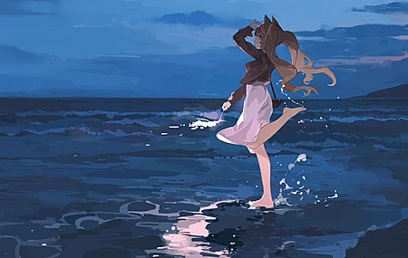 动漫 动漫女孩 海滩 电脑壁纸 4K壁纸