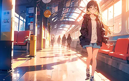 长发 人工智能艺术 火车站 眼镜 兜帽 阳光 电脑壁纸 4K壁纸