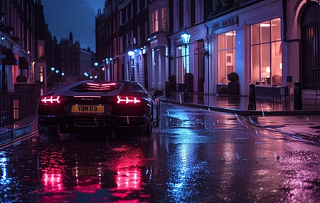 跑车 街道 潮湿 晚上 电脑壁纸 4K壁纸