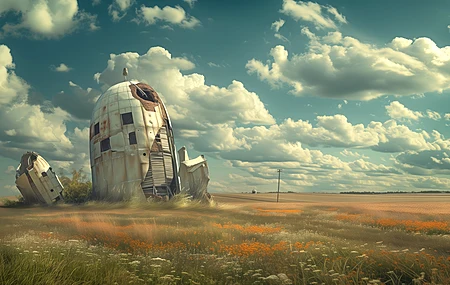 AI艺术 插图 云 人工制品 田野 铁锈 电脑壁纸 4K壁纸