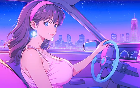 动漫女孩 霓虹灯 人工智能艺术 电脑壁纸 4K壁纸