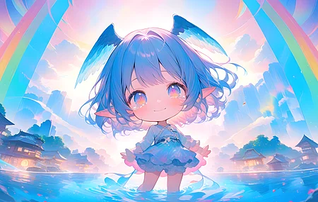 动漫女孩 人工智能艺术 赤壁 彩虹 电脑壁纸 4K壁纸