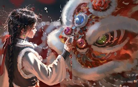 女人 长发 深色头发 数字艺术 图片 插图 奇幻艺术 狮子 环境 电脑壁纸 4K壁纸