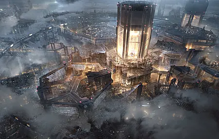 建筑 建筑 夜晚 雾 灯光 未来城市 五角形  电脑壁纸 4K壁纸