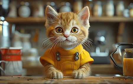咖啡师 人工智能艺术 猫 拟人化 小猫 电脑壁纸 4K壁纸