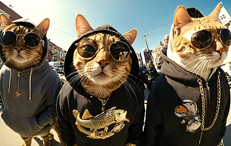 AI艺术 猫 太阳镜 说唱 专辑封面 兜帽 电脑壁纸 4K壁纸