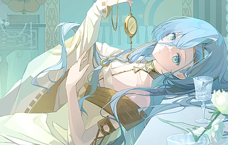 蓝眼睛 长发 浅蓝色头发 看着观众 躺着 电脑壁纸 4K壁纸