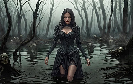 景深 紧身衣 连衣裙 雾 深色 水  电脑壁纸 4K壁纸