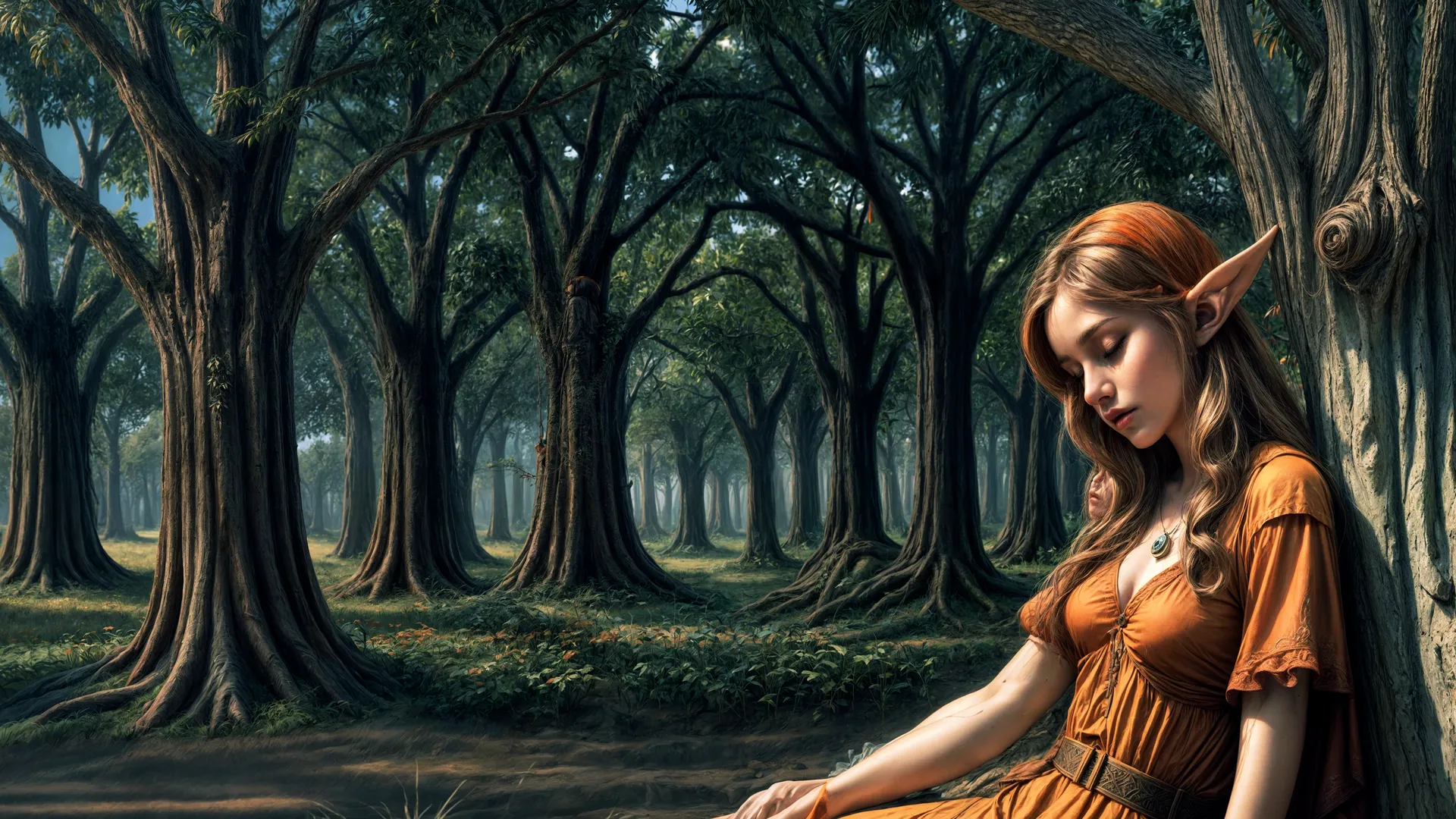 精灵 女人 奇幻艺术 森林 AI艺术 电脑壁纸 4K壁纸
