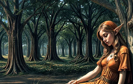 精灵 女人 奇幻艺术 森林 AI艺术 电脑壁纸 4K壁纸