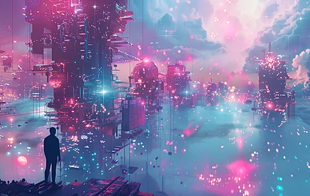 AI艺术 插图 云 彩色 城市 科幻 电脑壁纸 4K壁纸