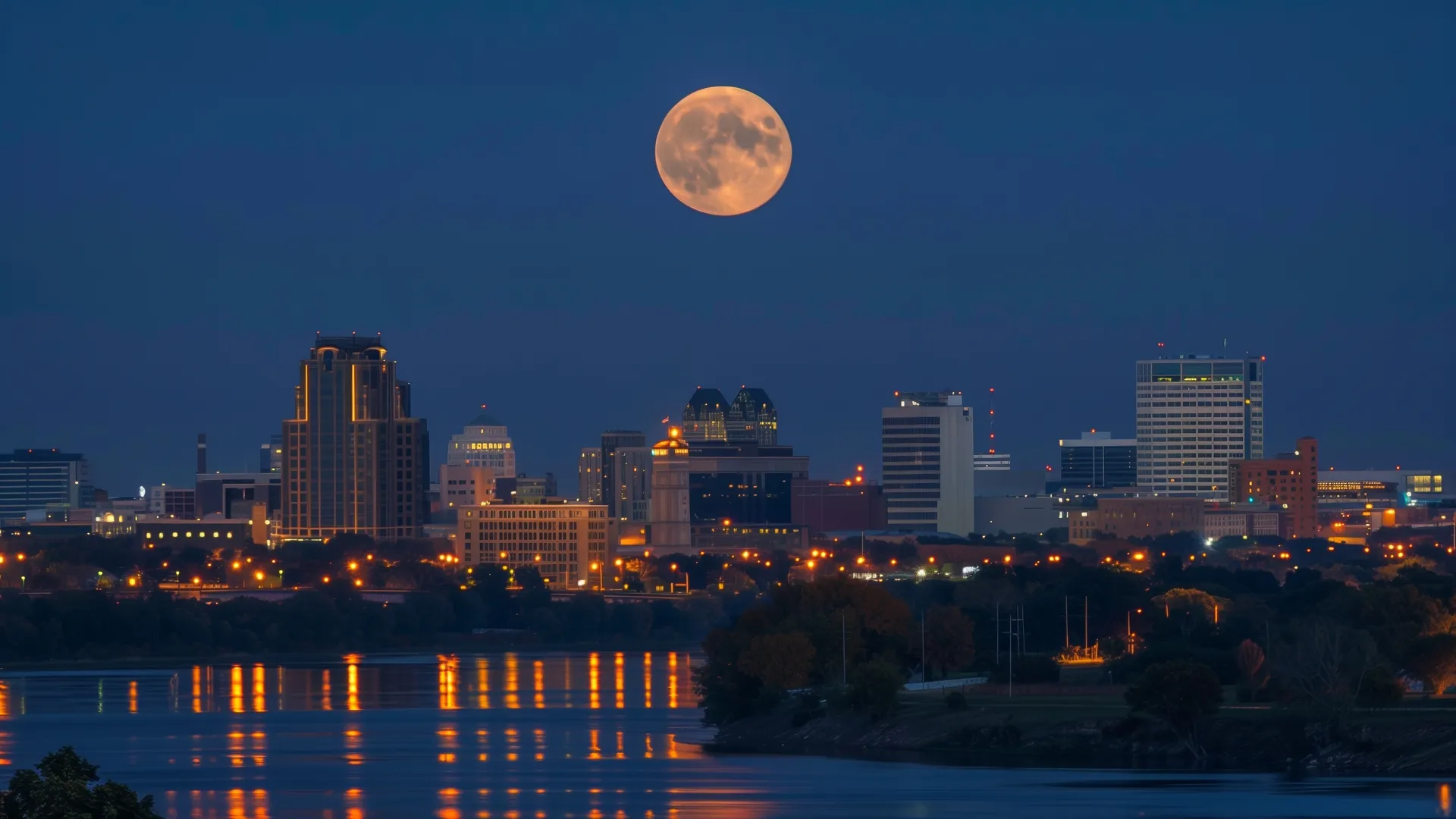 天际线 城市 蓝色小时 月亮 电脑壁纸 4K壁纸