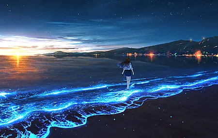 女人 长发 深色头发 数码艺术 艺术品 插图 风景 海洋 电脑壁纸 4K壁纸