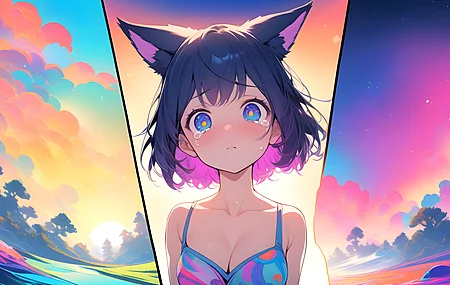 女孩 动漫女孩 AI艺术 日落 电脑壁纸 4K壁纸