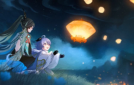 山羊女孩 艺术品 动漫 动漫女孩 灯笼 天空灯笼  电脑壁纸 4K壁纸