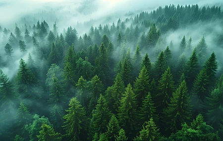 AI艺术 森林 树木 薄雾 鸟瞰 无人机照片 电脑壁纸 4K壁纸