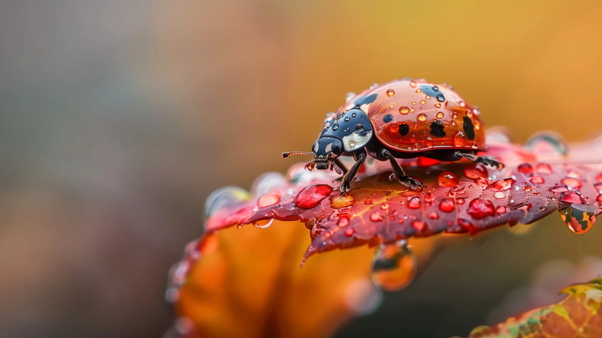 AI艺术 瓢虫 露水 树叶   电脑壁纸 4K壁纸