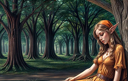 精灵 女人 奇幻艺术 森林 AI艺术 电脑壁纸 4K壁纸