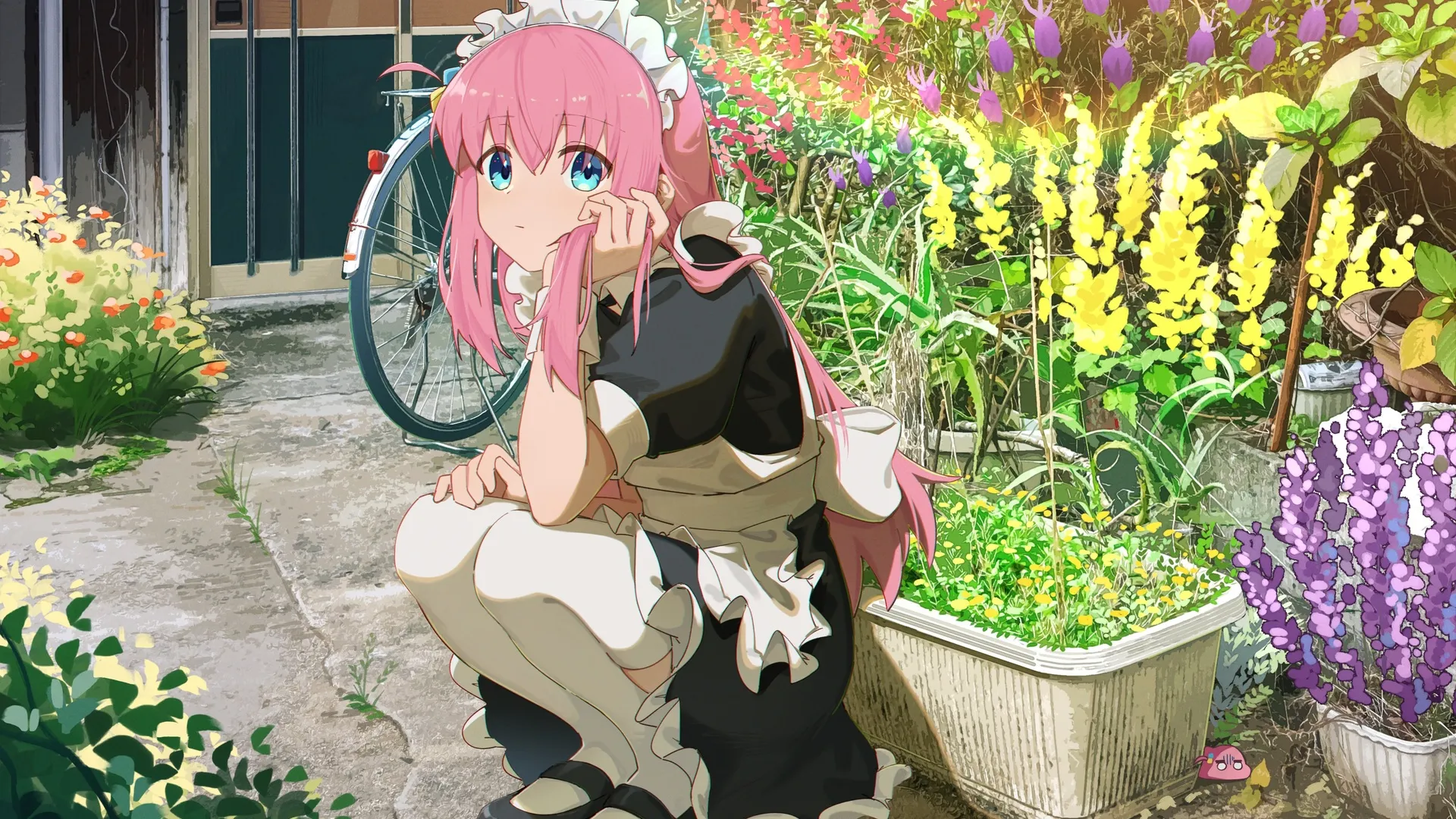 蹲着 仆人服装 动漫 电脑壁纸 4K壁纸