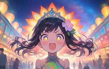 灯笼 张嘴 动漫女孩 AI艺术 电脑壁纸 4K壁纸