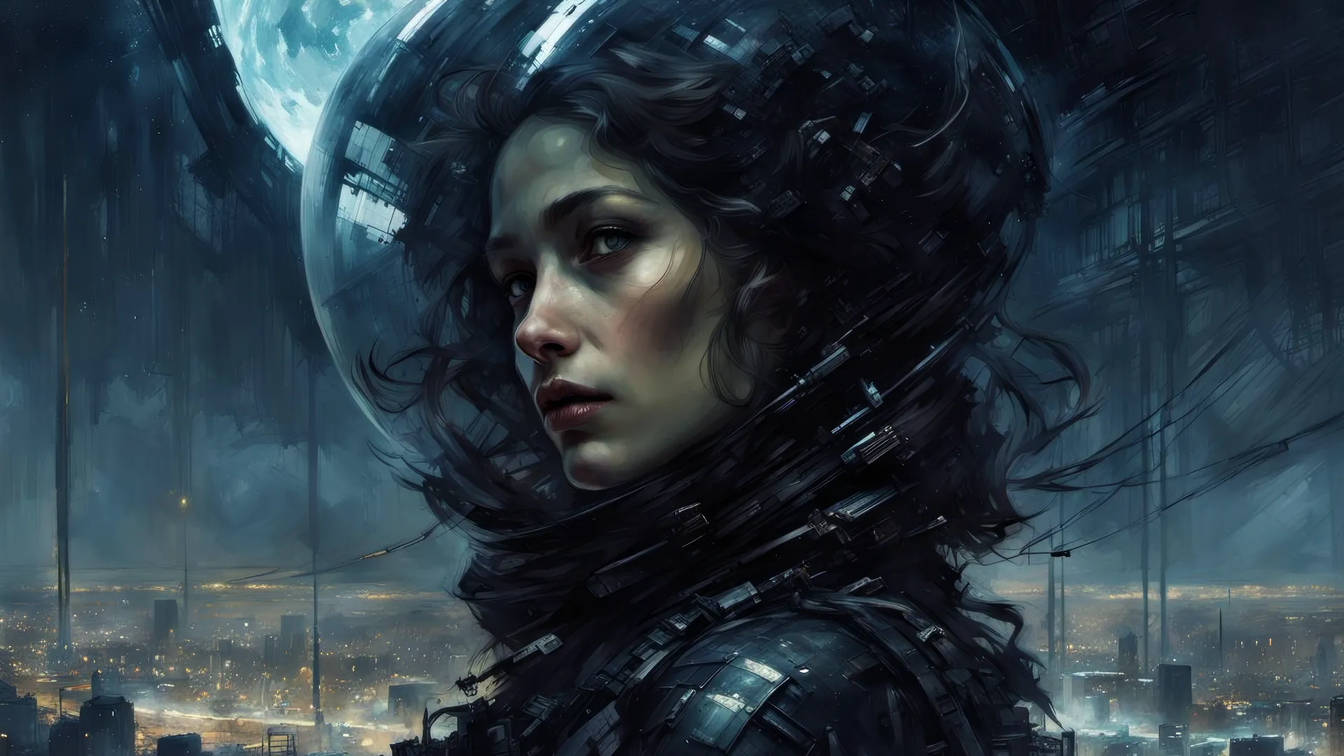 女性 科幻 人工智能艺术 黑暗 夜空 电脑壁纸 4K壁纸