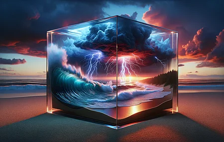 AI艺术 五颜六色 立方体 雷雨 海滩 电脑壁纸 4K壁纸