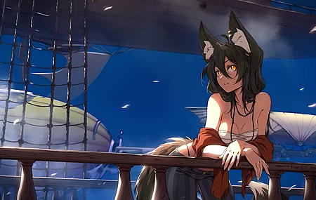 凯特 女孩 耳朵 尾巴 飞艇 电脑壁纸 4K壁纸