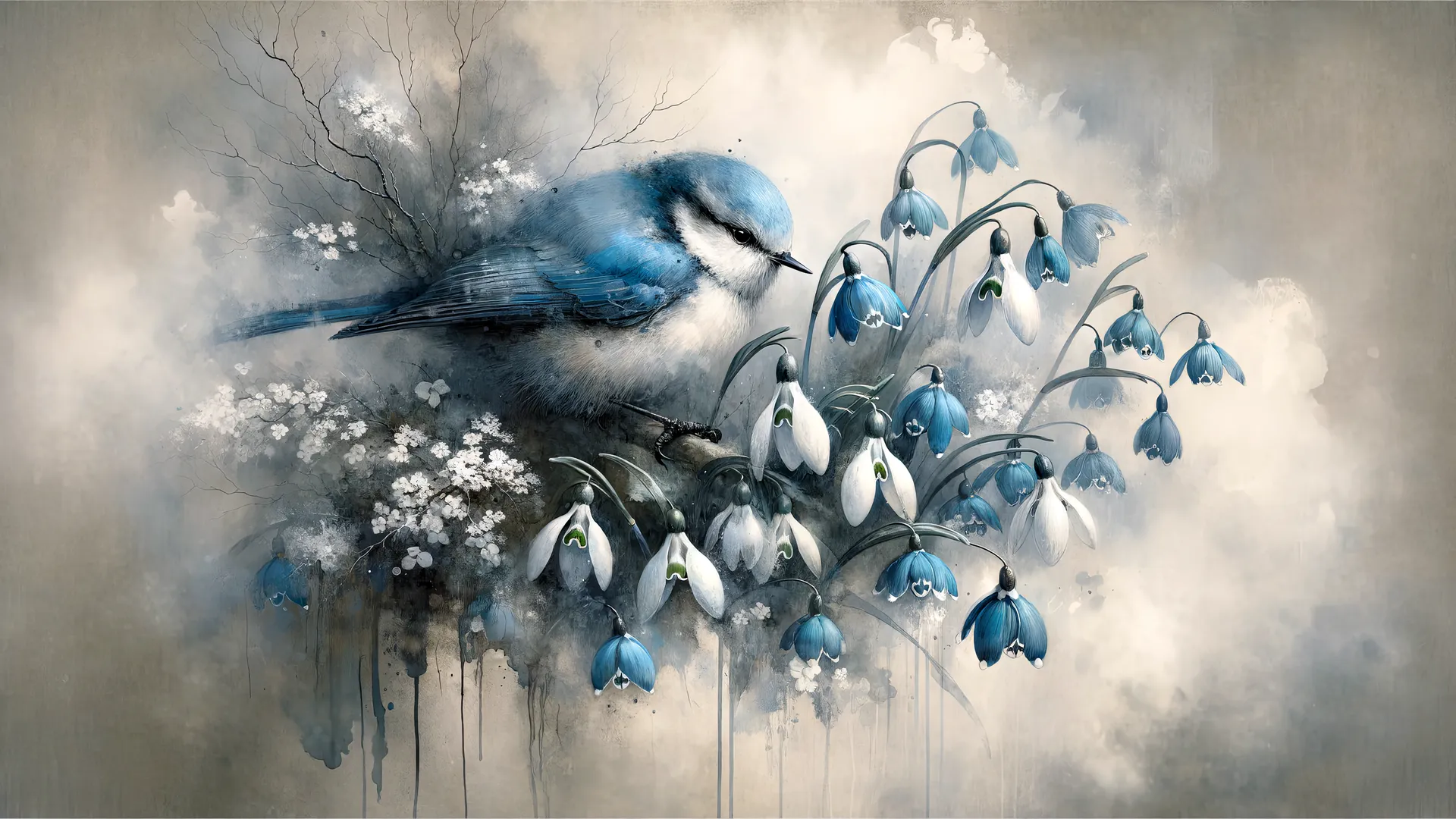 AI艺术 鸟 花 春天 电脑壁纸 4K壁纸