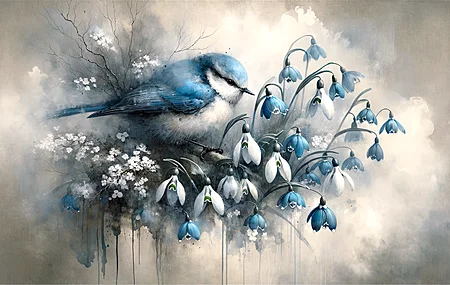 AI艺术 鸟 花 春天 电脑壁纸 4K壁纸