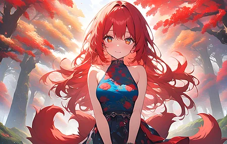  动漫女孩 红色 长发 双手合拢 微笑 电脑壁纸 4K壁纸