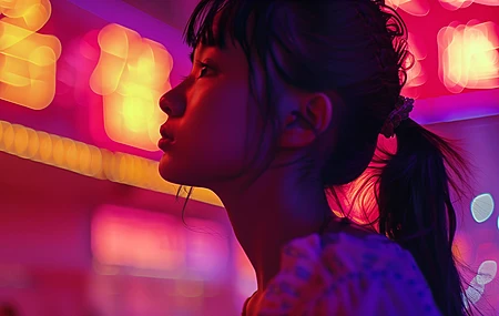 女性 亚洲 人工智能艺术 城市 霓虹灯 电脑壁纸 4K壁纸