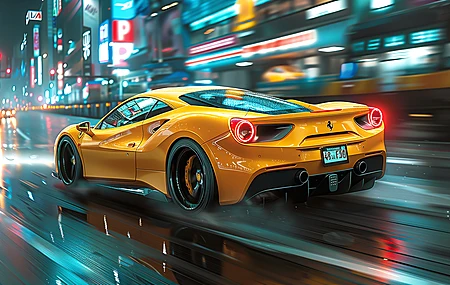 城市 汽车 雨 黄色 跑车 驾驶 电脑壁纸 4K壁纸