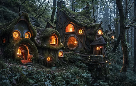 仙女 AI艺术 村庄 房子 微缩模型 森林 电脑壁纸 4K壁纸