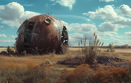 AI艺术 插图 垃圾 铁锈 云彩 田野 概念艺术 电脑壁纸 4K壁纸