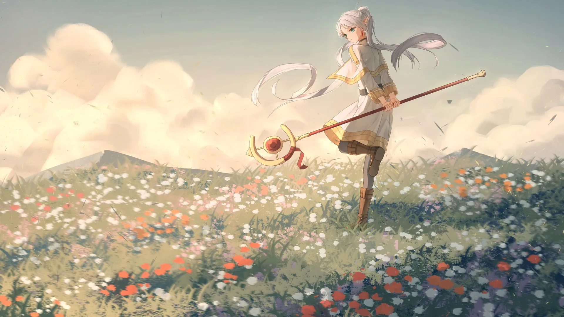 魔法杖 草地 小花 电脑壁纸 4K壁纸